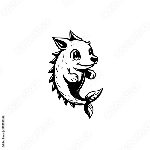 Whimsical dogfish creature illustration featuring adorable animal with dog head and fish body perfect for children