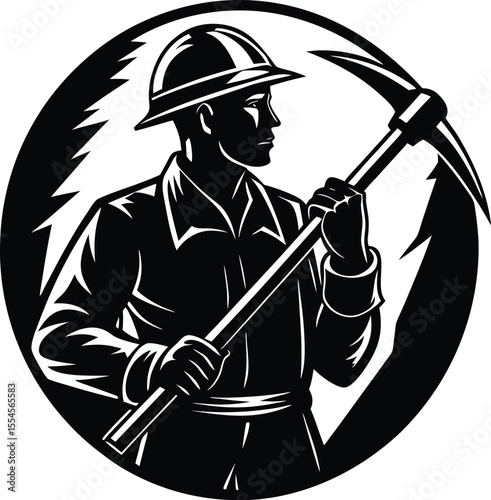 Silhouette of Miner with Pickaxe