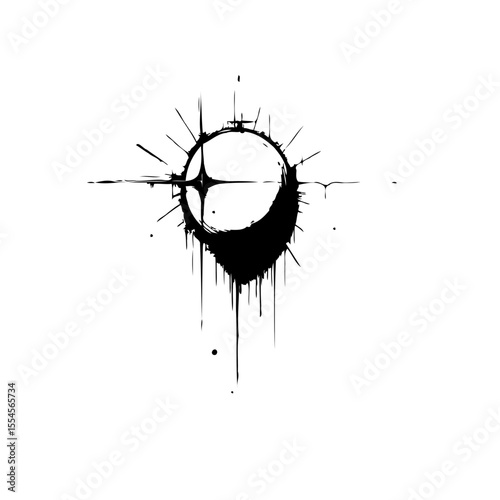 Stylized celestial object with drips and splatters creates a sense of enigmatic cosmic event art