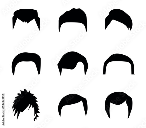 Collection of black silhouettes of hairstyles. Set of men hairstyles