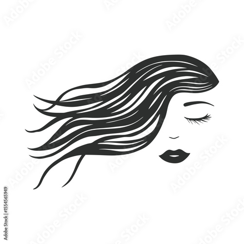 Elegant silhouette of a long-haired woman's face, a stylish vector illustration of beauty and fashion
