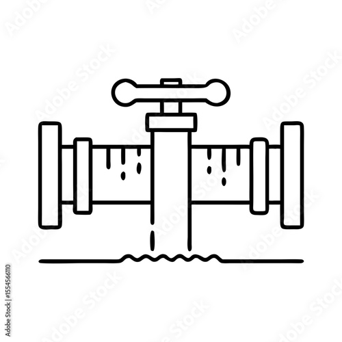Leaking pipe with valve icon. Urban water supply problem. Plumbing emergency and repair concept. Vector icon for website, app, infographic