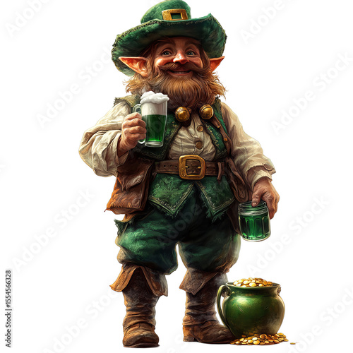Leprechaun with Gold and Beer - Mythical Irish Character