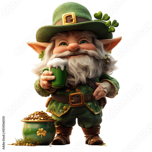 Leprechaun with Gold Pot and Drink - Irish Luck Charm