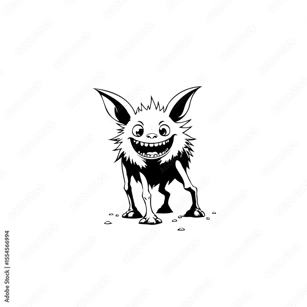 Obraz premium Whimsical creature illustration featuring a spiky furry monster with a wide smile and big ears standing