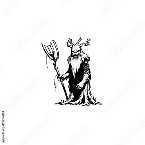 A captivating depiction of a fantastical forest guardian wielding a mystical staff of nature's power