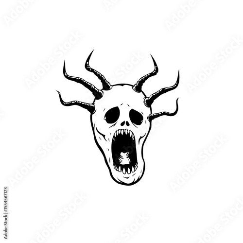 Screaming skull with tentacles, a macabre illustration, spooky and haunting that evokes a sense of horror