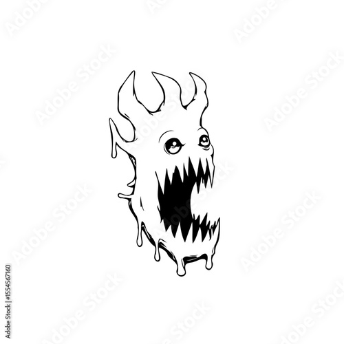 Creepy cartoon monster illustration with dripping ooze and menacing fangs creating a unique design