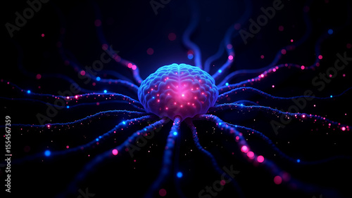 Vibrant scientific illustration, glowing energy sphere with colorful filaments extending outward, abstract theme, futuristic design.