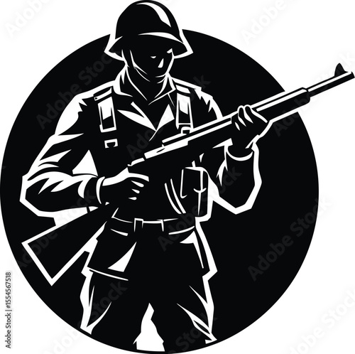 Silhouette of Soldier Holding Rifle