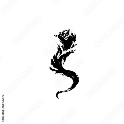 Ethereal ghostly apparition of a skull in a swirling cloud of smoke depicted in monochrome