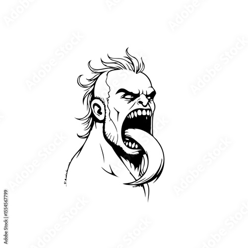 Aggressive horror character showcasing sharp teeth and long tongue drawing featuring unique design and style drawing