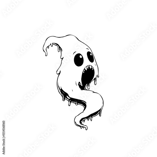 Cute and spooky halloween ghost cartoon illustration isolated on white background creates an eerie atmosphere