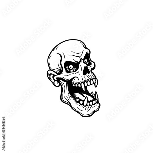 Intricate monochrome skull illustration showcasing skeletal anatomy and macabre aesthetic elements within a graphic design concept or creative project