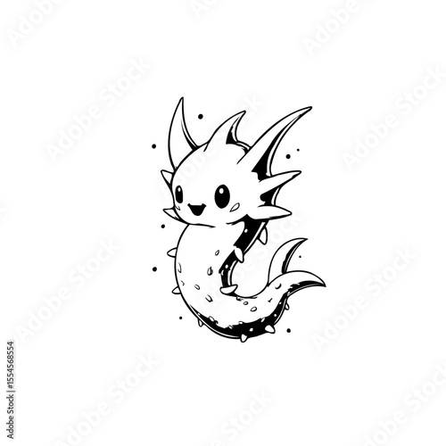 Adorable mythical creature illustration with cute eyes and tail ready to use in creative projects