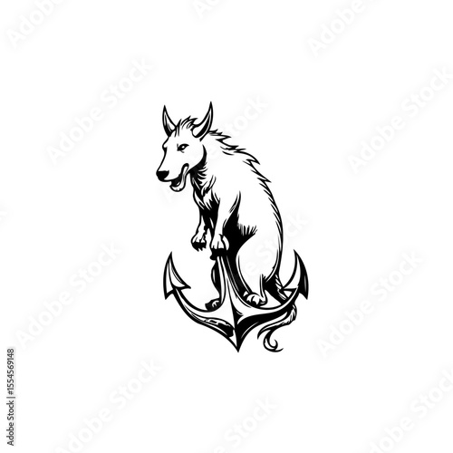 Illustrative depiction of a mythical horned wolf atop a nautical anchor symbolizing strength and stability at sea