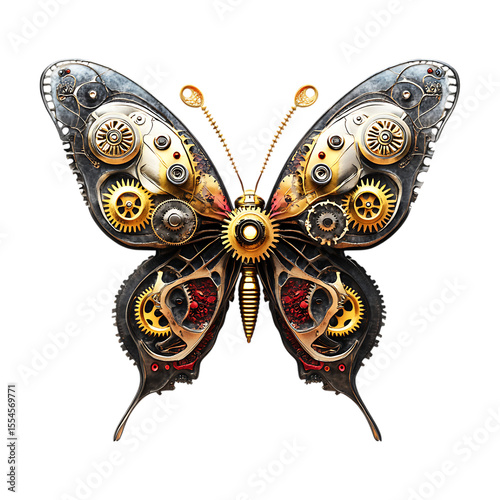 Steampunk Butterfly Mechanical Wings Intricate Design On Transparent Background