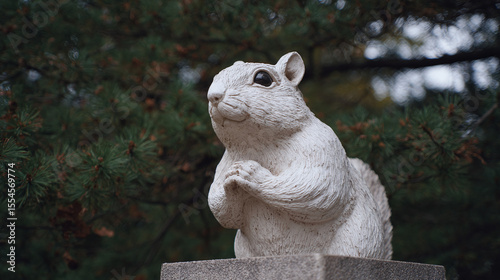 Explore the Charm of a Whimsical Squirrel Statue Nestled Amongst Nature's Beauty, Perfect for Adding Character to Your Garden or Park Landscape