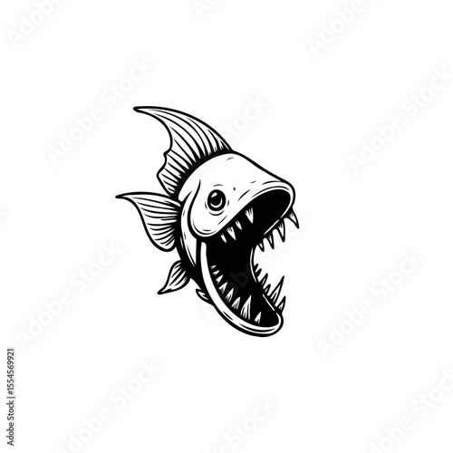 Stylized angry fish with sharp teeth illustration captures the essence of underwater aggression illustration