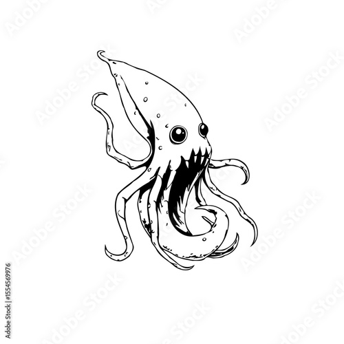 Cartoon squid illustration with quirky features creating a playful and somewhat unsettling image for creative projects