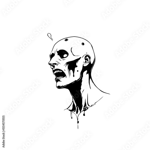 Creepy zombie illustration in monochrome black and white, perfect for halloween themed designs artwork drawing