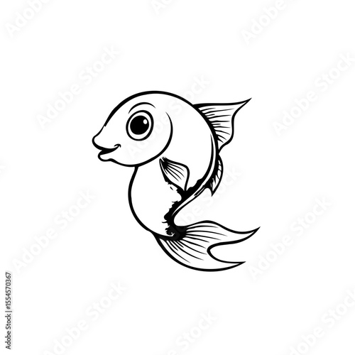 A charming line art illustration of a cute fish swimming gracefully in aquatic environment design