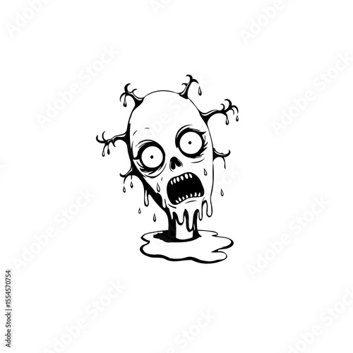 Creepy zombie head with melting skin Halloween season illustration great for scary designs and themed backgrounds