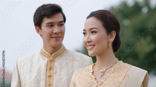 Captivating Traditional Couple Portrait Showcasing Cultural Heritage and Elegance at a Joyful Ceremony Celebrating Love and Unity in an Outdoor Setting