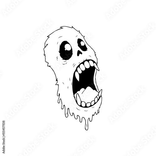 Outlined eerie skull graphic with dripping features suitable for halloween designs and vector based works showcasing frightening