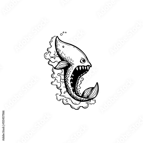 Whimsical sea creature illustration with vintage charm evokes a sense of wonder and fascination in the water