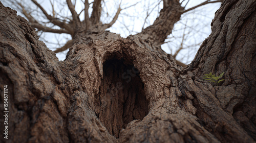 Exploring the Majesty of Ancient Trees: A Close-Up Perspective of Nature's Resilience, Capturing the Intricacies of Tree Bark and Its Beautiful Hollowed Sections