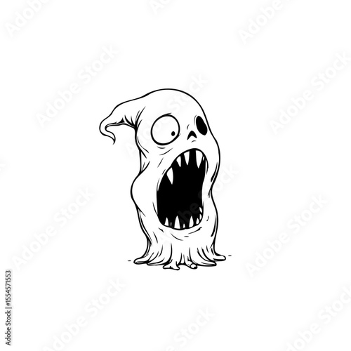 Cartoon ghost illustration screaming loudly with sharp teeth isolated on a white background vector
