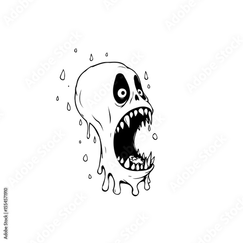 Creepy screaming skull with melting features evokes horror and Halloween spirit illustration graphic for design