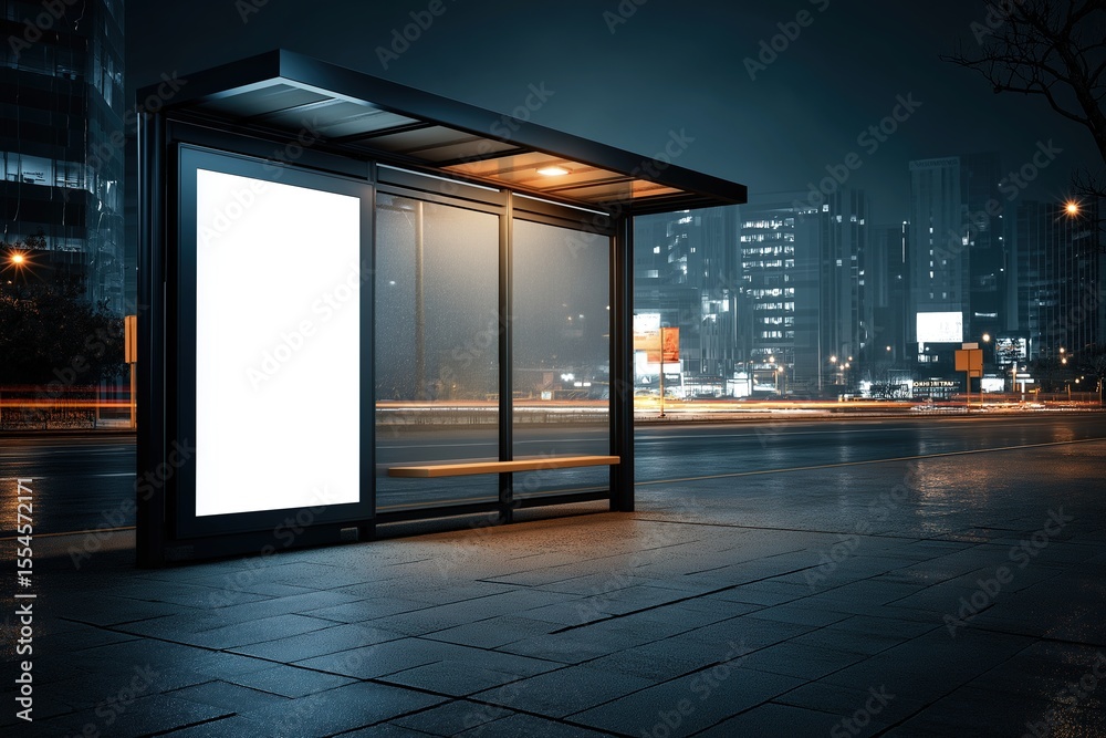 Fototapeta premium A blank billboard display model next to the bus stop, with space for text and image replication