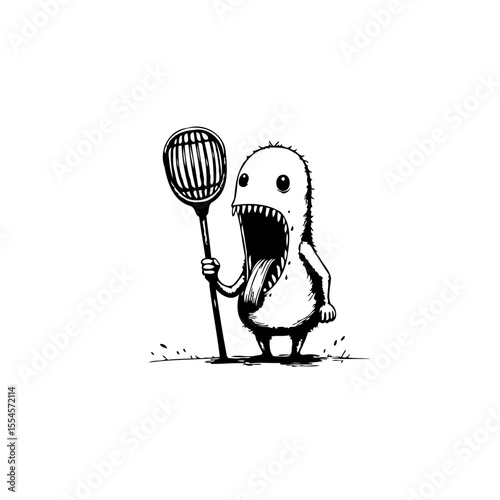 Cartoon monster with microphone illustration creates unique art style and humor depiction for visual storytelling