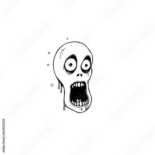 Spooky cartoon skull with wide eyes and open mouth halloween illustration design vector drawing scary ghost in minimalist style