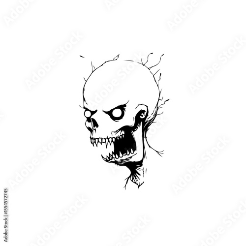 Intense skeletal visage emerging from darkness conveying themes of mortality decay and the supernatural a stark artistic impression