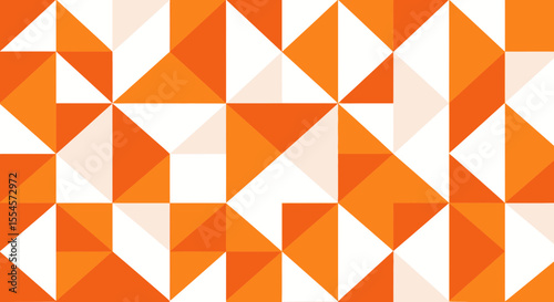 Eye-catching Dynamic Vibrant Abstract Geometric Seamless Pattern Design Featuring Interlocking Triangular and Square Tile Shapes in Bright Orange and Crisp White Colors Modern