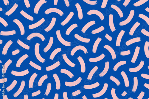 Dynamic Abstract Repeating Pattern Featuring Expressive Hand Painted Pink Brush Strokes Set Against a Vivid Blue Background Modern Graphic Resource for Creative Design Textile