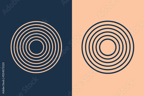 Abstract concentric circles geometric pattern background with split color dark blue and light peach modern simple design graphic vector illustration element template style visual