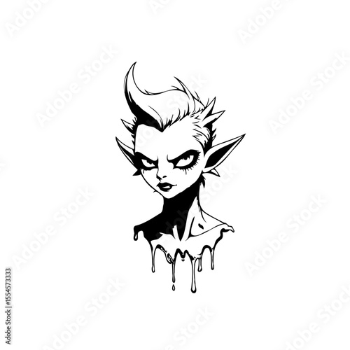 Vector Illustration of a Spiky Haired Character with Dripping Neck Design and Sharp Expression and Eyes