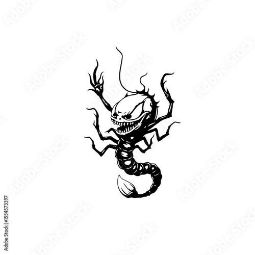 Creepy scorpion monster with razor claws and sharp teeth design suitable for tattoo or illustration