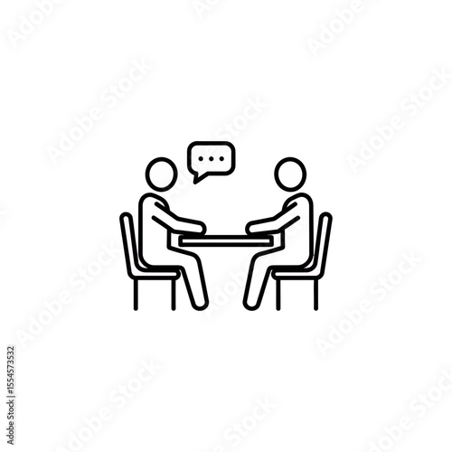 Simple Clean Abstract Minimalist Line Art Illustration Depicting Two People Sitting At A Table Engaged In Professional Business Communication Meeting Interview Or Dialogue