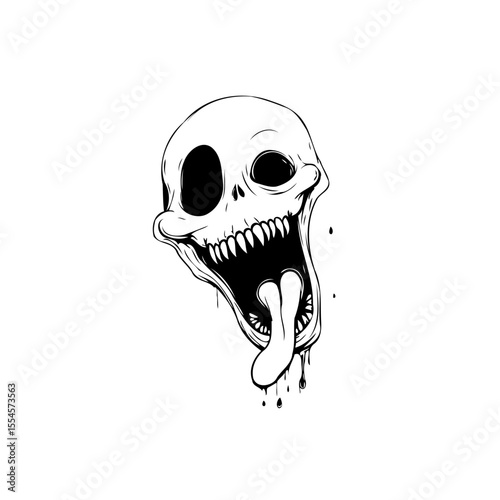 Spooky skull vector graphic illustration with dripping tongue halloween art for creative projects eerie design