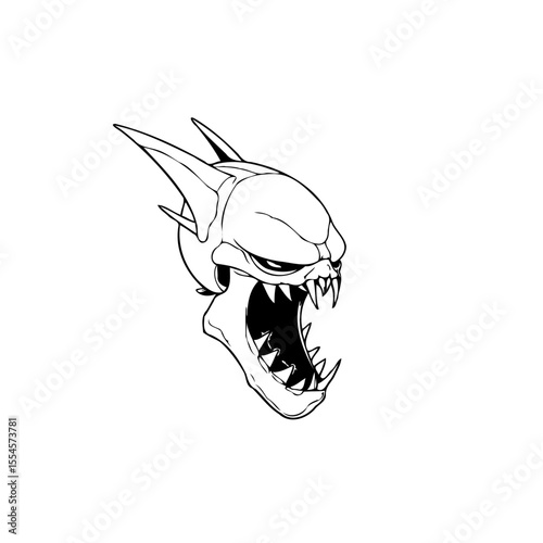 Unleash the Beast Within A Sinister Line Art Depiction of a Demonic Creature's Face