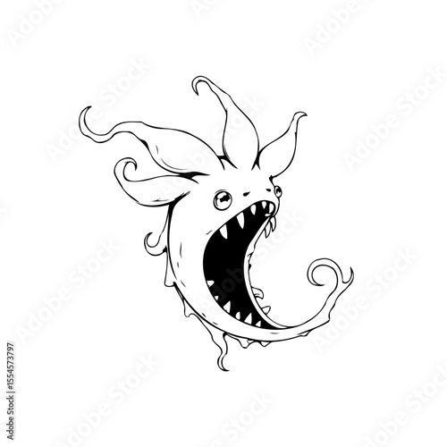 Whimsical toothy creature illustration a playful design with expressive features and bold lines providing artistic touch