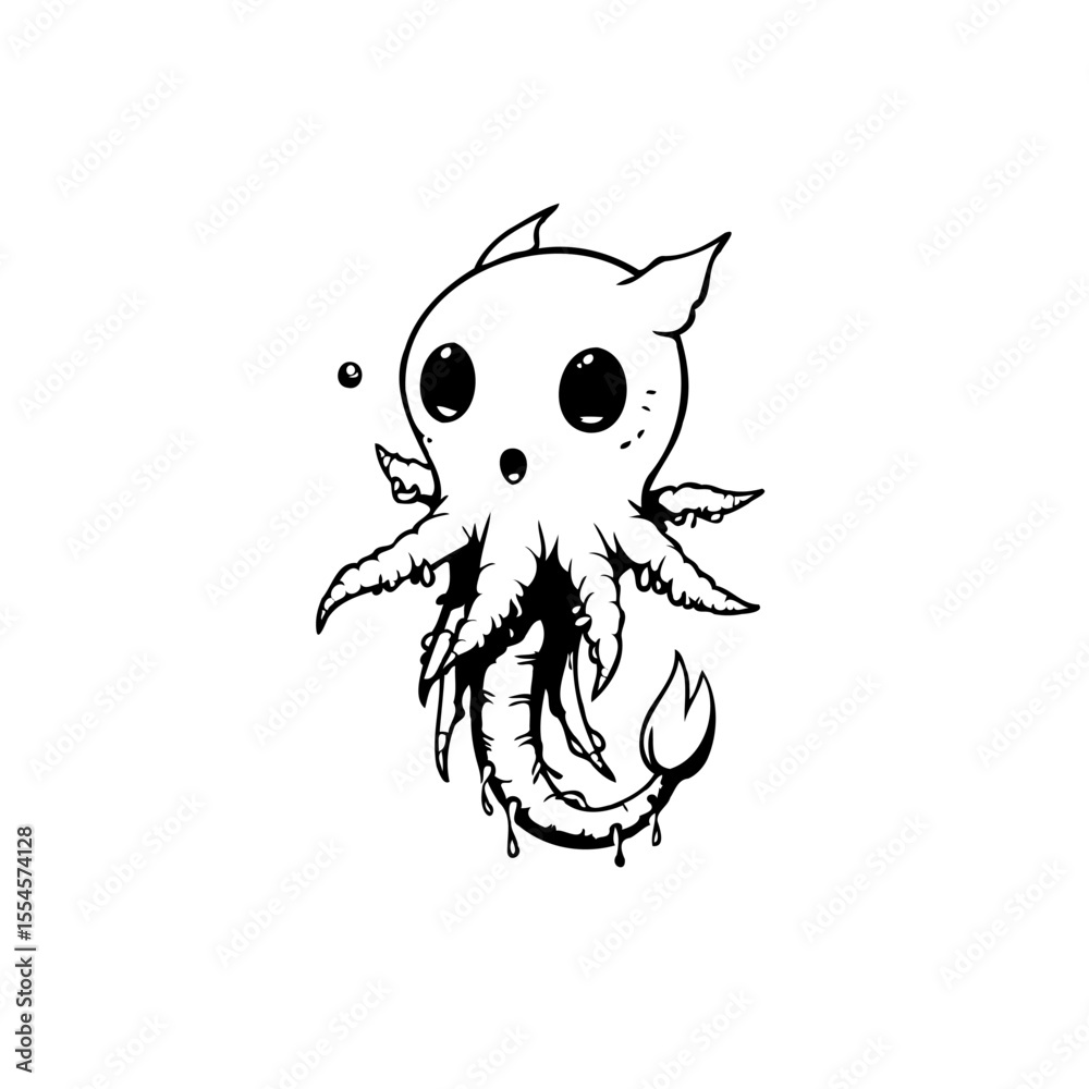 Obraz premium Charming octopus creature in monochrome, adorable design with unique details and playful expression for digital art