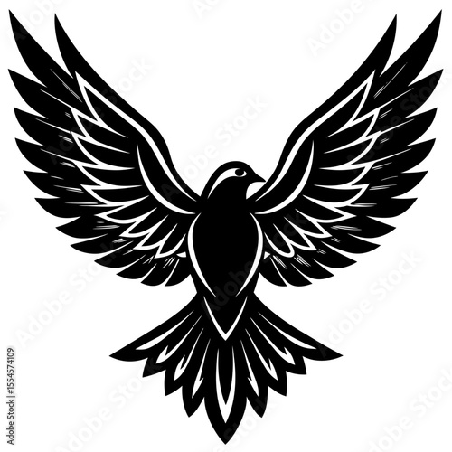 Flying bird silhouette vector with detailed wings and tail, perfect for logo or tattoo art