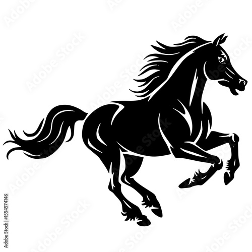 Running horse silhouette vector in dynamic pose, perfect for logo or wild nature design