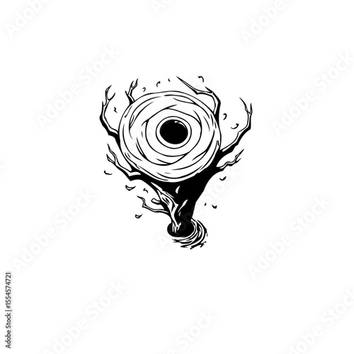 The surreal tree of seeing eye drawing illustration a mystical nature vision concept in black and white art